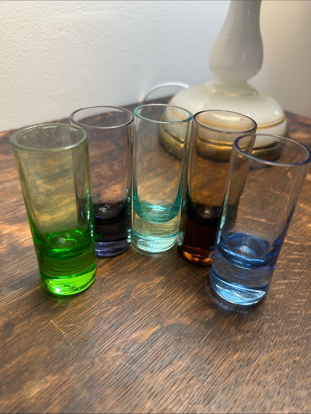 Hand Crafted Multicolor Glass Shot Set - Green, Blue, Aqua, Amber, Violet